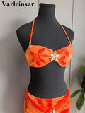 New With Skirt Metal Flower Printed Bikini Female Swimsuit Women Swimwear Three-Pieces Bikini Set Bather Bathing Suit Swim V7285