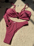 New Sexy Ribbed Brazilian Bikini Padded Bathing Suit Bather Swim Female Swimsuit Two-Pieces Bikini Set Women Swimwear V6343R