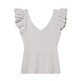 Fashionable Casual V-neck Flutter Sleeve Knit Top Women Ruffle Sleeve V Neck Knit Tank Top Sleeveless Slim Fit Casual Style C66D
