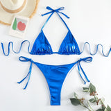 Sexy Shiny Pu Faux Leather Bikini 2025 Women Swimwear Female Swimsuit Two-pieces Bikini set String Bather Bathing Suit Swim Lady