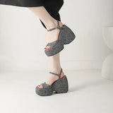 2025 New Summer Women High Heel Shoes Platform Square High Heel Ladies Sandals PU Leather Open Toe Buckle Dress Women Shoes