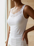 Summer Women's Lace Neckline Seamless Tank Top Slim Fit Soft Stretchy Camisole Basic Sleeveless Layering Vest Underwear