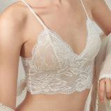 French Backless Bralette Sheer Lace Wireless Halter Top No Underwire Anti Nipple Show Comfort Bra & Tushy Set CA MOYISU Sexy Bra
