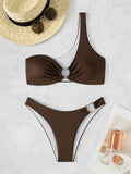ZTVitality Sexy Brown One Shoulder Bikini Set 2024 New Arrival Padded Bra Swimsuit Women's Swimwear Summer Beachwear Biquini