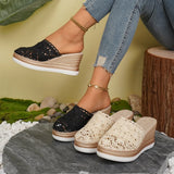 Woman Leather 2026 Fashion Wedge Female Large Size Mid-heeled Platform Black New Comfortable Retro Sandals for Women
