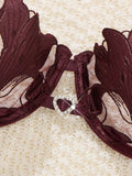 Purple French-Style Floral Embroidery Lace Lingerie Set, Sex and Soft Steel-Bra Cup Supporting Bra, Valentine's Day Party ZA8240