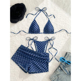 S - XL With Shorts Polka Dot Halter Bikini Female Swimsuit Women Swimwear Three-pieces Bikini Set Bather Bathing Suit Swim V8292