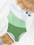 2026 Colorblock Cut Out One Shoulder Swimsuit One Piece Swimwear Women Sexy Bather Bathing Swimming Swim Suit Female Beachwear