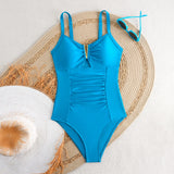 U Shaped Pleated Swimsuits Female Swimwear One Piece Swimsuit Women Monokini High Cut Bathing Suit Swim Beachwear Slim Bodysuit