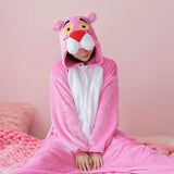 Pink Leopard Kigurumi Unicorn Pajamas Sets Flannel Animal Pyjamas Ladies Winter Nightie Sleepwear Homewear Cosplay Slipper