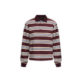Women's Fall Striped Print T-Shirt Contrast Color Long Sleeve Lapel Neck Button-up Casual Pullover Tops