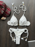 New Red Special Fabric Bikini Set Sexy Women's Hollow Fabric Split Swimsuit Summer Beach Bikini