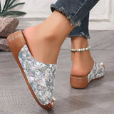Mix Color Med Heels Slippers Women 2025 Summer Pu Leather Thick Platform Sandals Woman Lightweight Open Toe Non-Slip Flip Flops