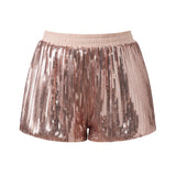 Women's Solid Color Sequin Mini Shorts Summer Fashionable Elastic Waist Going Out Micro Shorts