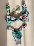 Sexy Tie Dye Printed High Cut Bikini Women Swimwear Female Swimsuit Two-pieces Bikini set Padded Bather Bathing Suit Swim