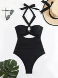 2026 Sexy Padded Swimsuit Women One Piece Halter Hollow Swimwear Female Solid Bathers Bathing Swimming Swim Suit Beachwear