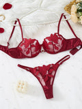 Transparent Floral Two Pieces Exquisite Lace Lingerie Set Ultrathin Bra Briefs Set Solid Exotic Lingerie For Ladies 23171A