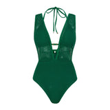 S - XL Deep V Neck Knit Fish Net Mesh Women Swimwear One Piece Swimsuit Female Monokini Backless Bather Bathing Suit Swim V7832