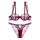Sexy French Minimizer Bra Ultra Thin Embroidery Lace Large Bust Full Coverage Wireless Lingerie Set CA Delivery MOYISU 32-38-ABC