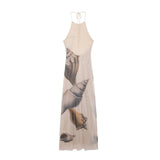 Summer Vacation Style Print Long Dresses Women Sexy Backless Slim Sleeveless Halter Neck Dress Fashion Casual Lady Beach Vestido