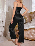 V Neck Women's Pajama Set Solid Color Halter Pants Fashionable And Comfortable 2 Piece Set