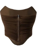 Brown Shaping Fishbone Tube Top Women's Vest Sexy High Waist Slim Fit Fashion Non-Slip Strip Zipper Bustier Bra Solid Color 2C92