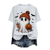 Cute Printed Halloween Shirt For Women Funny Crew Neck Short Sleeve Clothes Top Tee Shirts Halloween Cosplay Tops Humor T-Shirt