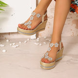 Round Toe Open Toe Platform Non-Slip Plus Size Pumps Rhinestone Fashion Bow Wedge Sandals