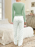 Women Sleepwear  Long Sleeve T-shirt with Long Trouses Set Autumn Winter Pajamas Set Homewear Femme Loungewear