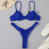 Wrinkled Underwired V-Bar Bikini Swimsuit Female Swimwear Women Two-pieces Bikini set High Cut Bather Bathing Suit Swim Lady