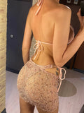 3PCS With Hollow Out Skirt Halter Bikini Female Swimsuit Women Swimwear Three-pieces Bikini Set Bather Bathing Suit Swim V6451