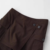 Women's Workwear Skirt-pants Dark Brown Wrap Design Cargo Skort With Pockets For Women High Waist Summer Shorts Elegant 56S3