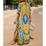 2026 New Colorful Kaftan Tunic Beach Dress Beach Wear Beachwear Beach Cover Up Cover-upsLoose Maxi Dress Female Women V4428