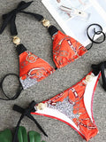 New Print Metal Halter Bikini 2025 Women Swimsuit Female Swimwear Two-pieces Bikini set Brazilian Bather Push Up Bathing Suit