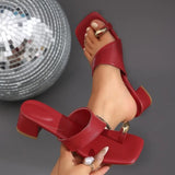 Female Chunky Heel Slippers Summer Fashion Square Head Shoes Lightweight Non-slip Square Head Open Toe Solid Color Sandals