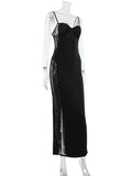 Ahagaga Eelgant Straps Women's Dresses Patchwork Lace SheathSolid Camisole Sleeveless Party Trend Fashion Female Vestidos Robes