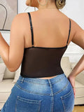 New Plus Size Camisole Fishbone Bra Sexy Black Patchwork Lace Bra Transparent Backless Deep V Suspenders Sleeveless Elegant TNCE