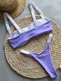 Splicing Micro Thong Bikini Women Bandeau Swimwear Female Swimsuit Two-pieces Bikini Set High Cut Bather Bathing Suit Swim Lady