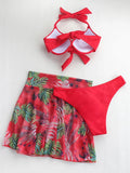 3 Piece Tropical Bikini Halter Push Up Swimsuit & Beach Shirt Swimwear Women 2026 Bathers Bathing Swimming Suit Female Beachwear