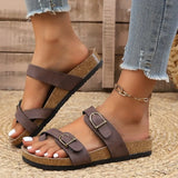 2026 Women's Cork Footbed Slide Sandal Adjustable Buckle Summer Outdoor Suede Sandals with Arch Support Non-slip