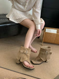 New Design Clip Toe Ankle Boot Sandals Women Fashion Suede Comfort Square Heels Hollow Out Buckle Strap Gladiator Rome Sandals
