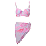 2026 Summer Women's Bikini Set Gradient Pink Shell Bra with Low Waist Shorts and Cover Up Skirt 3 Pcs Swimsuit