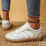 White Leopard Print German Training Shoes Women Plus Size 43 Non Slip Lace Up Flats Woman Comfortable Soft Bottom Casual Shoes