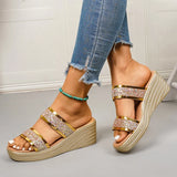 Shiny Sequin Wedge High Heels Sandals Women Plus Size Gold Chunky Platform Slippers Woman Lightweight Thick Sole Summer Sandles