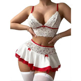 Cosplay Sexy Seamless Underwear Fancy Women Erotic Outfit Open Bra Fantasy Mini Skirt Garter Set