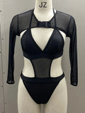 Neon Long Sleeve High Cut Out Women Swimwear One Piece Swimsuit Female Mesh Monokini Bather Bathing Suit Swim Lady Beachwear