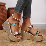 Fashion Gems Chunky Wedges Sandals Women Summer Plus Size 43 Platform Slippers Woman 2026 Gold Super High Heeled Sandalias Mujer