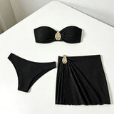 2026 Sexy Bikini Women Coffee Metal Water Droplet Ornament Push Up Mesh Skirt 3 Piece Swimsuit Beach Bathing Suit Swimwear