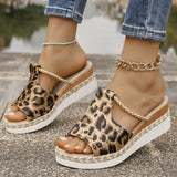 Fashion Leopard Print Wedge Slippers Women Summer Peep Toe Platform Sandals Woman Lightweight Non Slip Beach Sandles Plus Size