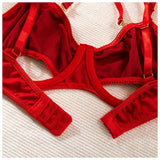 Toucheart 2-Piece Set Sexy Lingerie Women See-Through Halter Neck Comfortable Garter Socks Solid Color Hollow Out Underwear Set